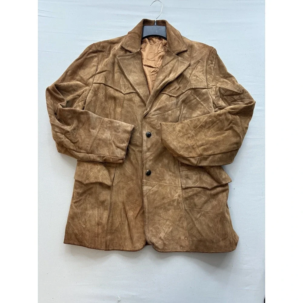 Vintage Pioneer Wear Womens Brown Suede Leather Western Jacket Coat Size 42 USA
